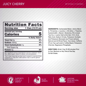 Optimum Nutrition Amino Energy Drink - Sparkling Grape, 355ml x 12 Cans, Zero Sugar, Electrolytes & Amino Acids for Energy & Hydration