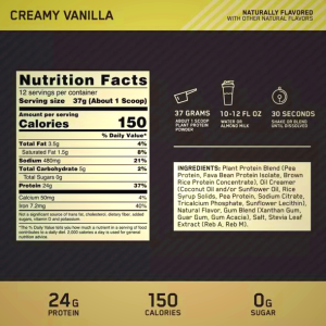 Optimum Nutrition Gold Standard 100% Plant Protein - Creamy Vanilla 1.63lb | Vegan Post Workout Supplement