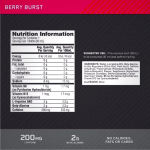 Optimum Nutrition Pure Pre 200 Pre-Workout Shot Berry 60ml (12 shots) Argentina | 94065-SPDM